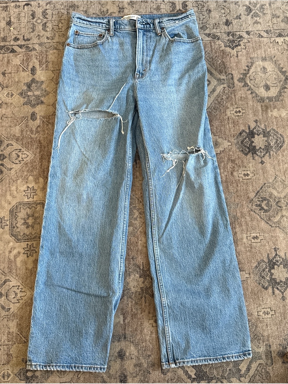 Abercrombie & Fitch Light Blue Straight Leg Ripped Jeans